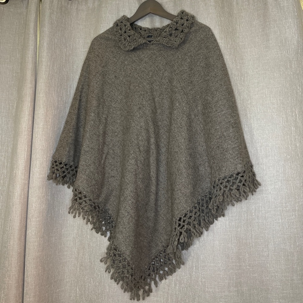 Mexican Merino Wool Shawl Gray Oversized